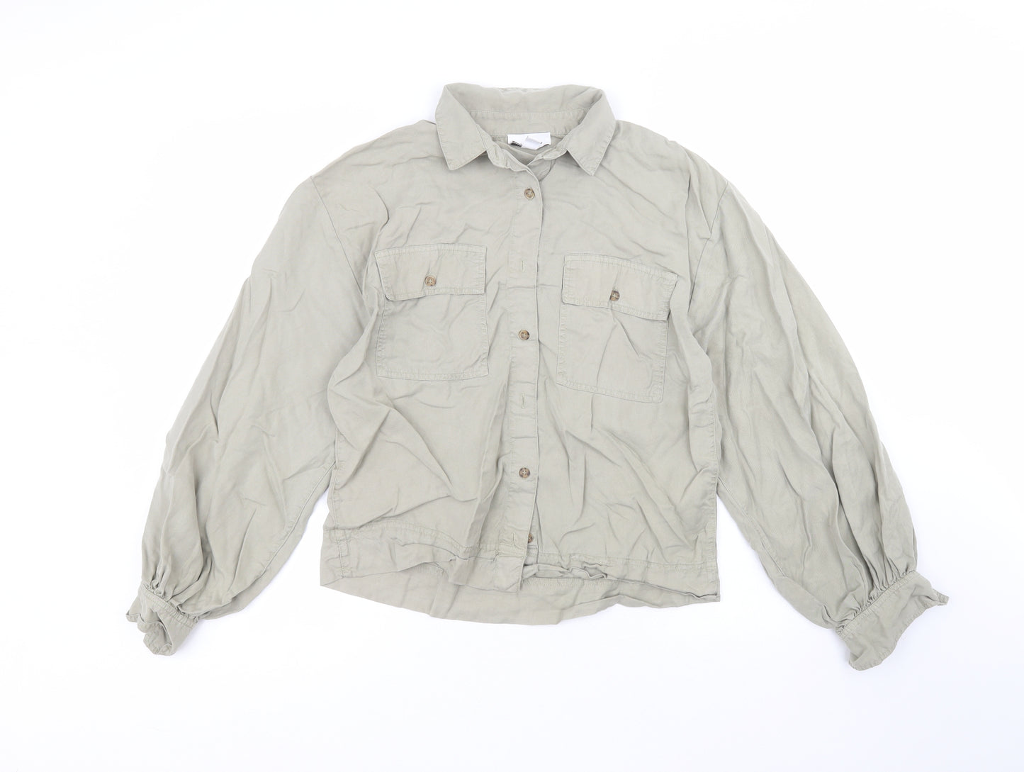 Topshop Womens Green  Lyocell Basic Button-Up Size 10 Collared