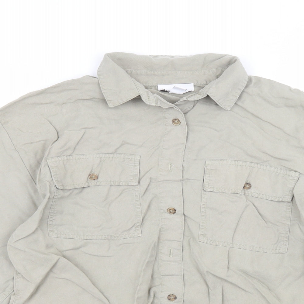 Topshop Womens Green  Lyocell Basic Button-Up Size 10 Collared