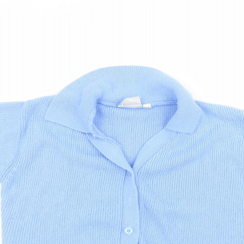 Simply Classic Womens Blue Collared  Acrylic Cardigan Jumper Size M