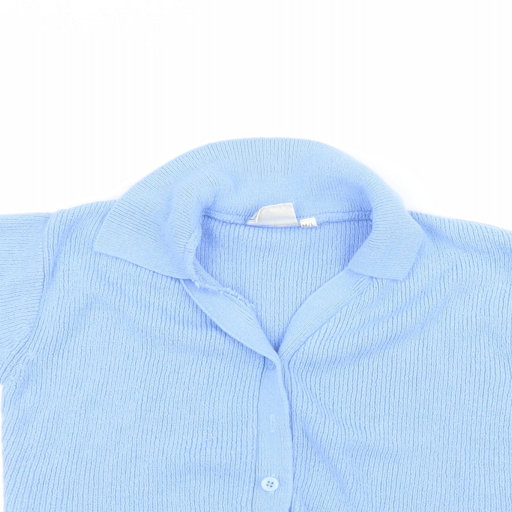 Simply Classic Womens Blue Collared  Acrylic Cardigan Jumper Size M