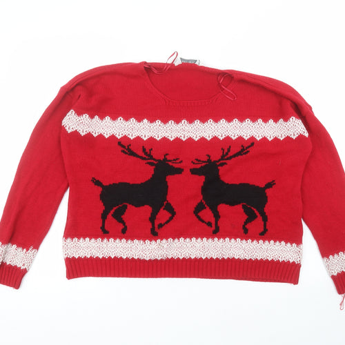 PREVIEW Womens Red Round Neck  Acrylic Pullover Jumper Size M   - christmas