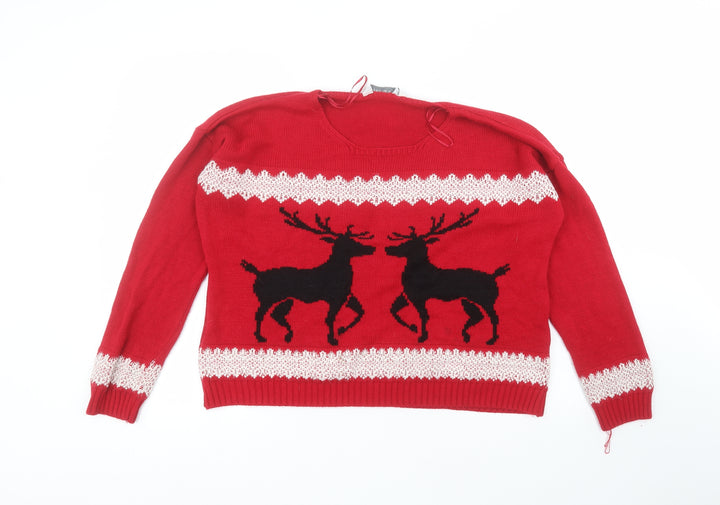 PREVIEW Womens Red Round Neck  Acrylic Pullover Jumper Size M   - christmas