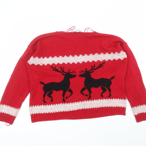 PREVIEW Womens Red Round Neck  Acrylic Pullover Jumper Size M   - christmas
