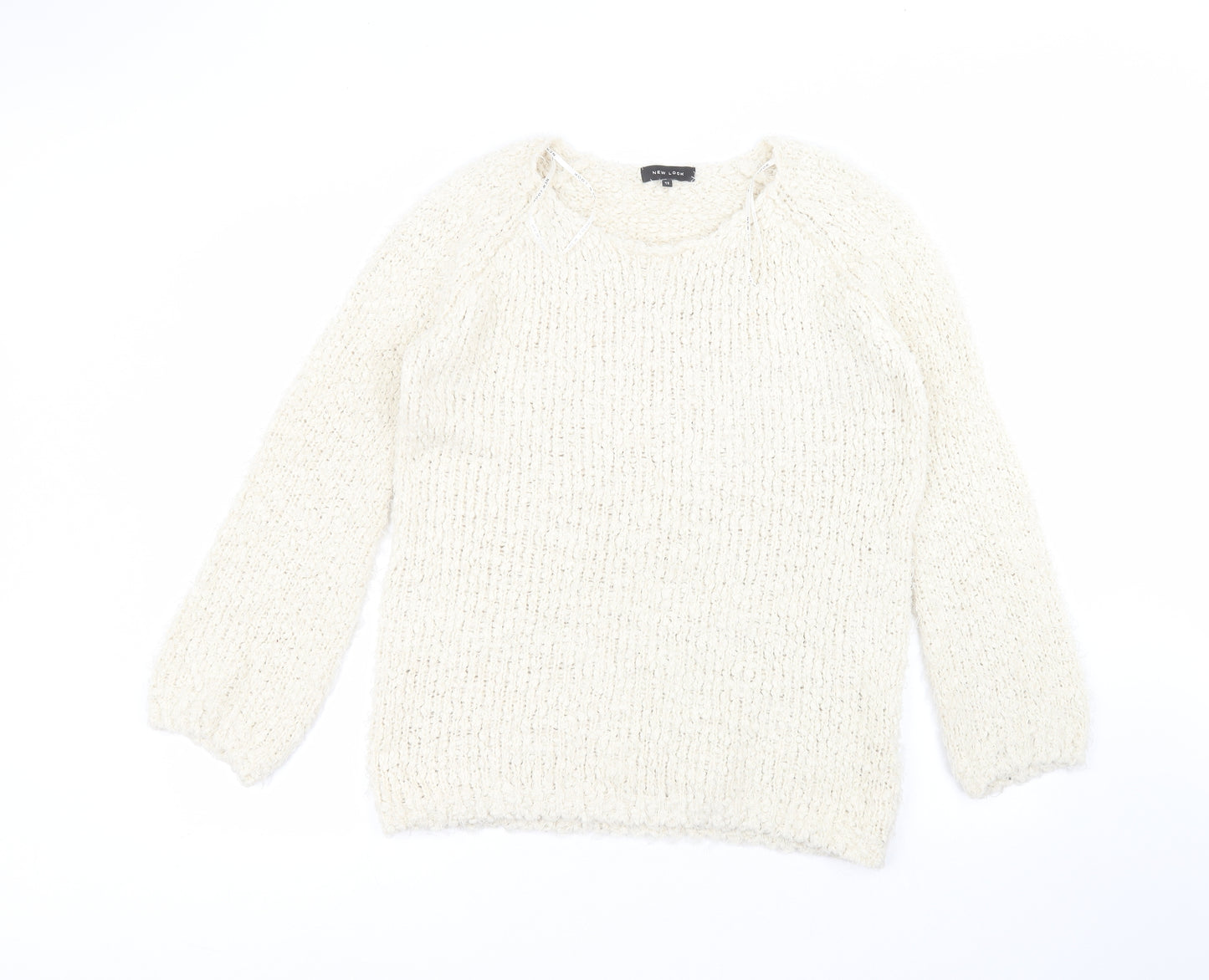 New Look Womens White Round Neck  Polyester Pullover Jumper Size 12