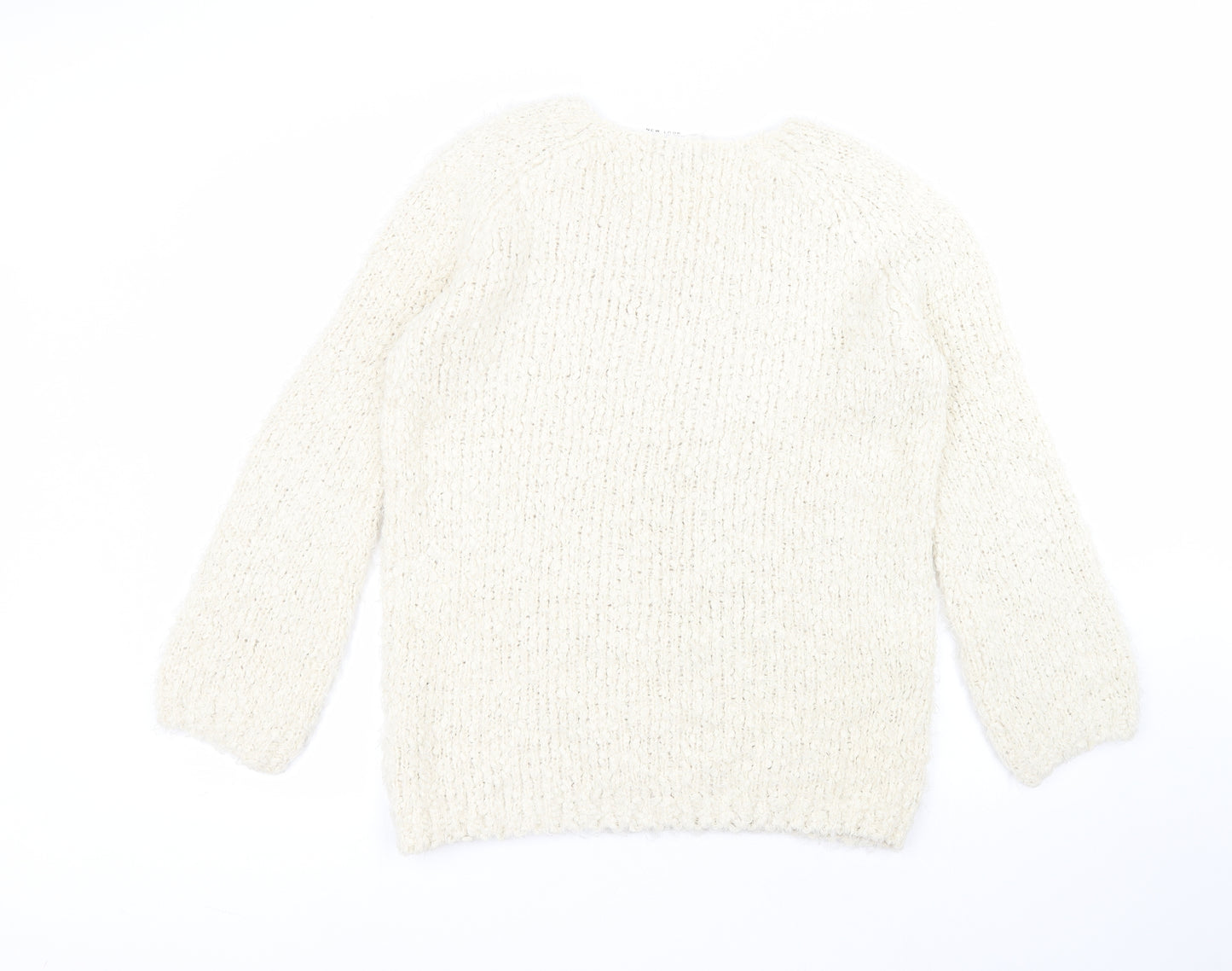 New Look Womens White Round Neck  Polyester Pullover Jumper Size 12