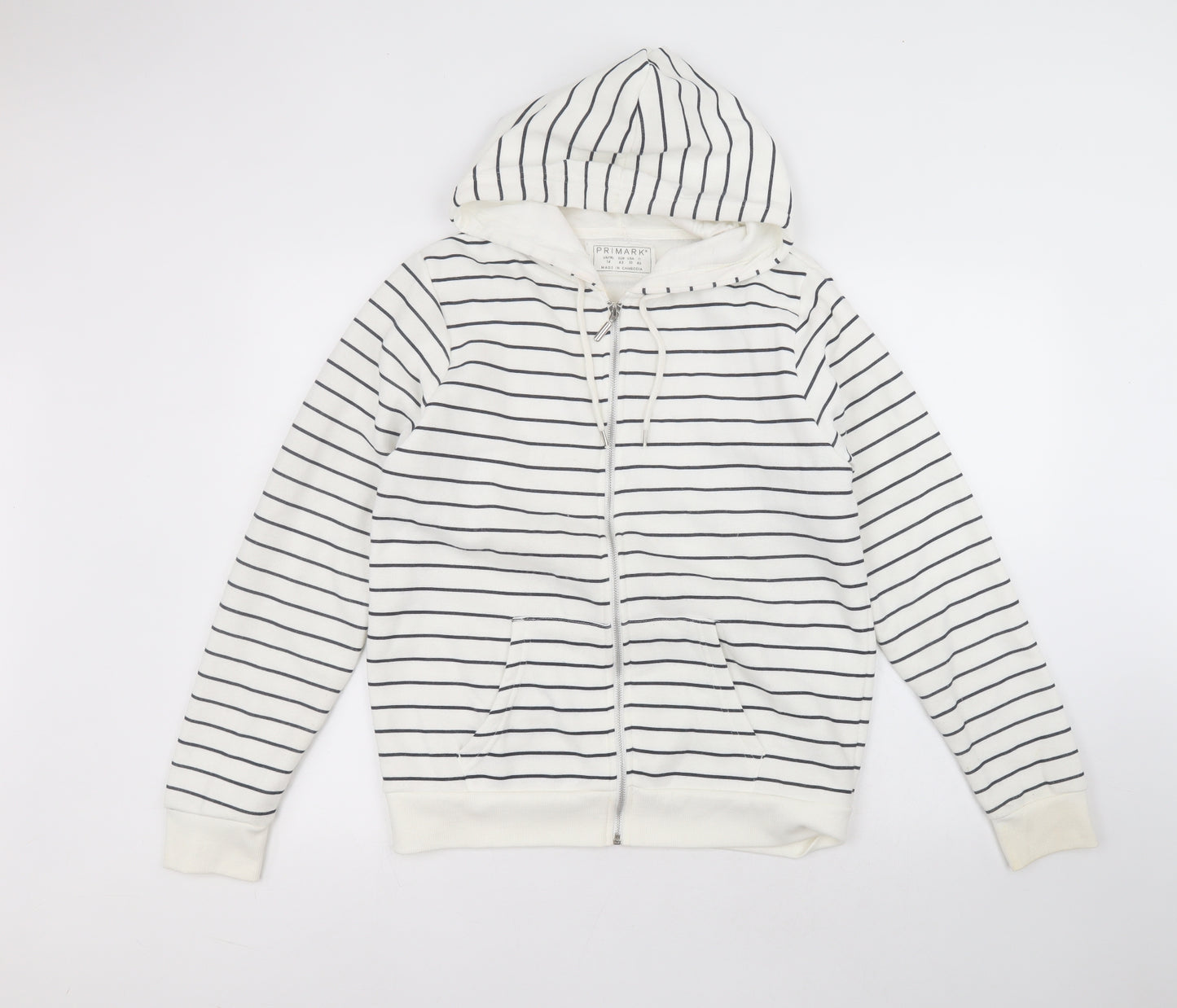 Primark Womens White Striped Cotton Full Zip Hoodie Size 14