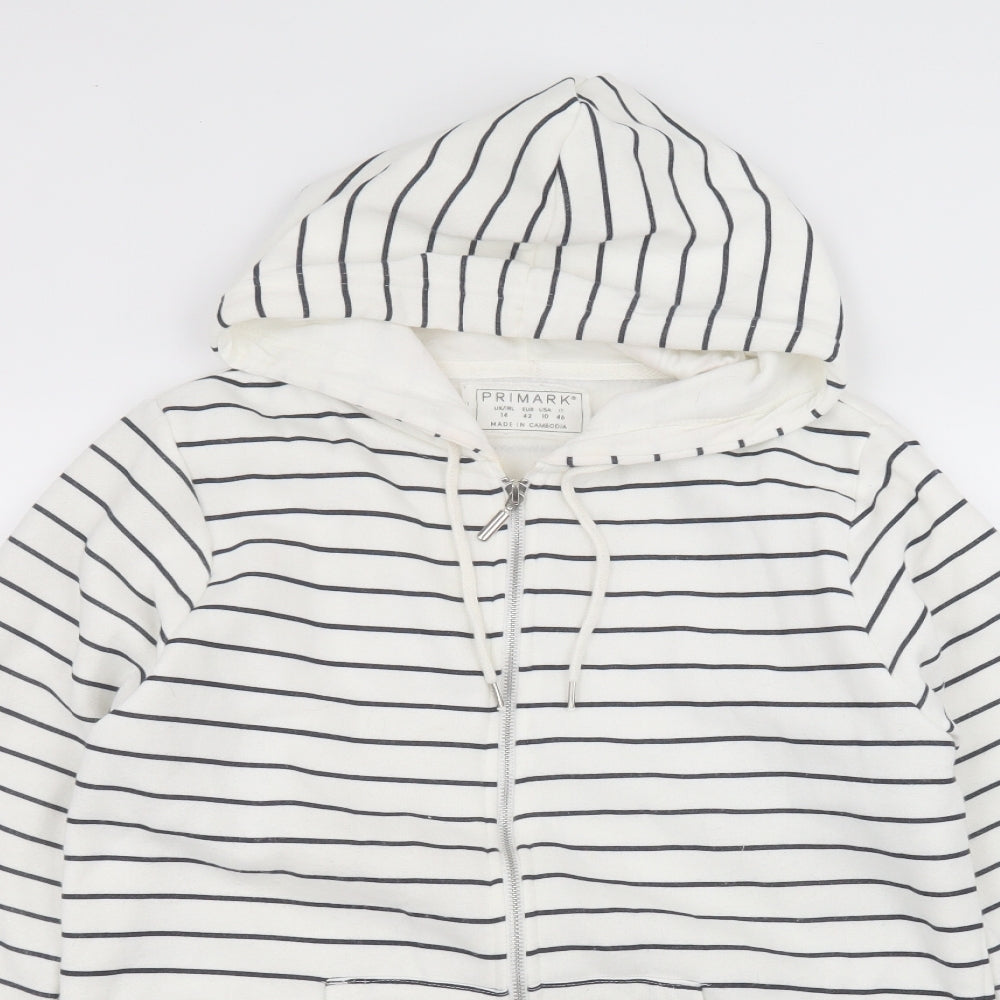 Primark Womens White Striped Cotton Full Zip Hoodie Size 14