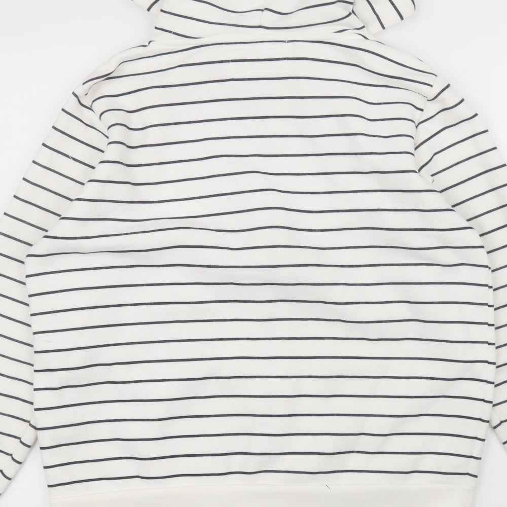 Primark Womens White Striped Cotton Full Zip Hoodie Size 14