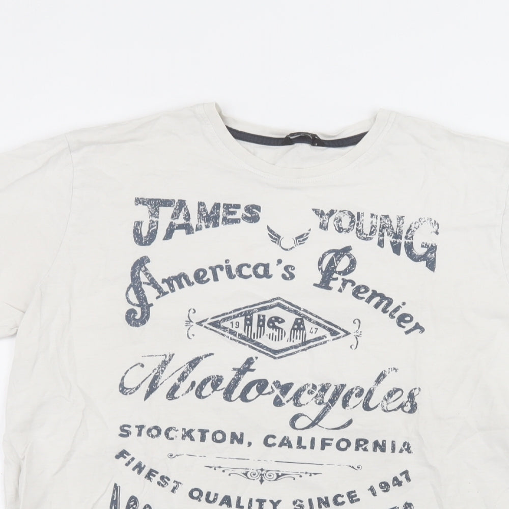 F&F Mens White  Cotton  T-Shirt Size L Round Neck