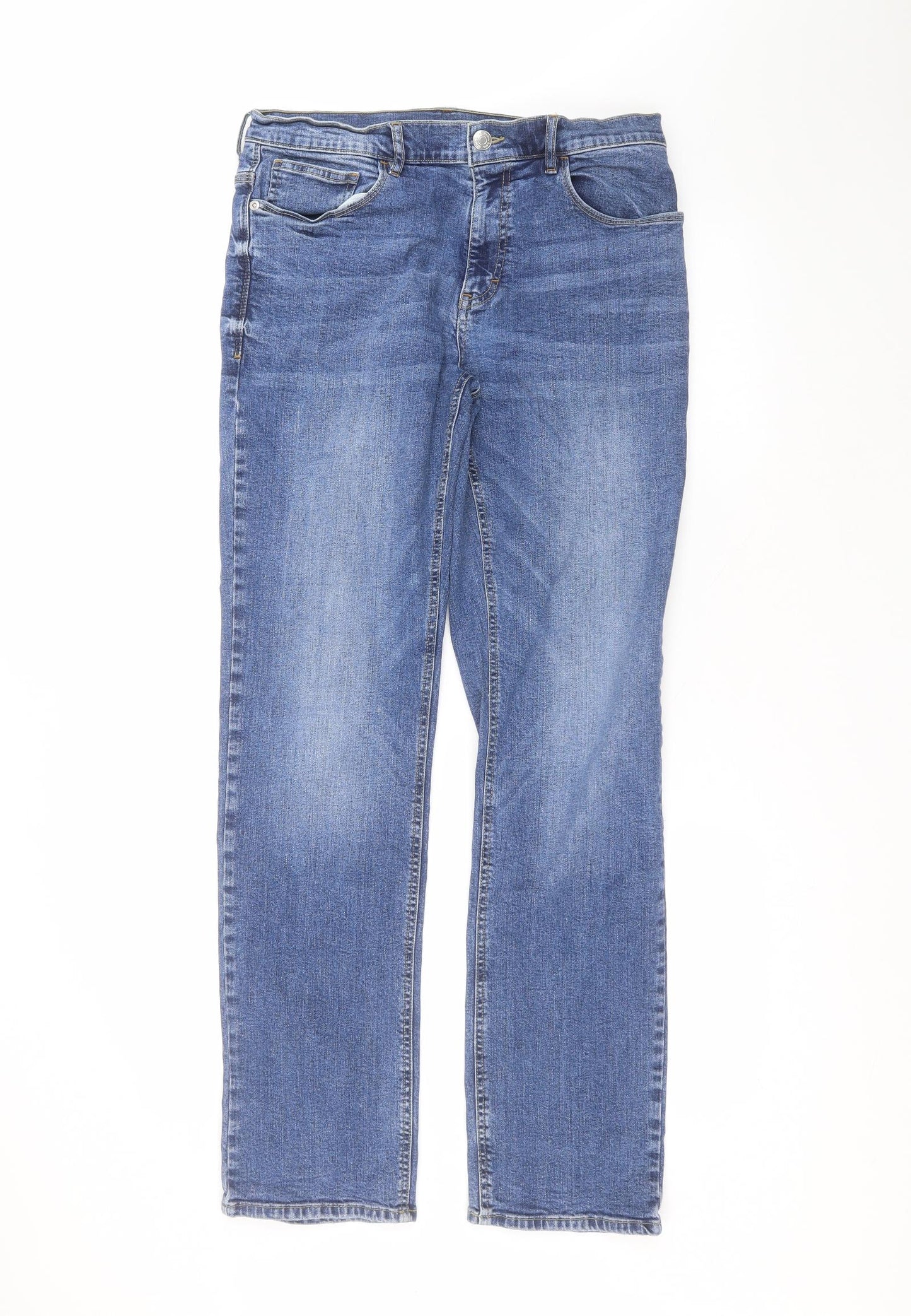 F&F Mens Blue  Cotton Straight Jeans Size 34 in L32 in Regular