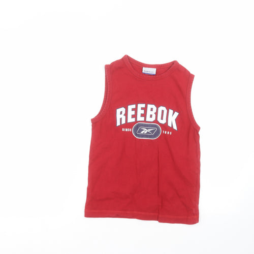 Reebok Boys Red  Cotton Basic Tank Size M Round Neck