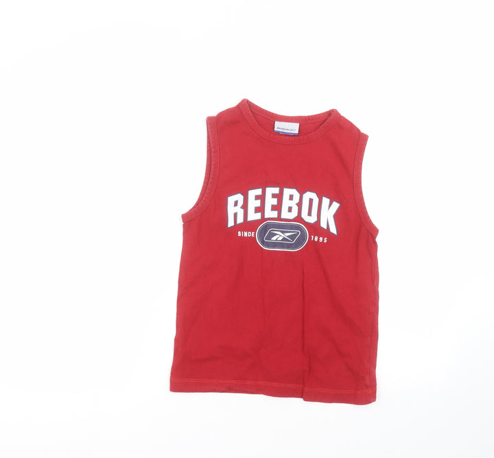 Reebok Boys Red  Cotton Basic Tank Size M Round Neck