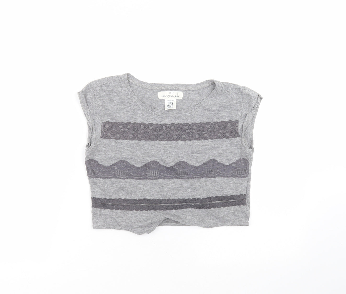 H&M Girls Grey Striped Cotton Cropped T-Shirt Size 11-12 Years Round Neck