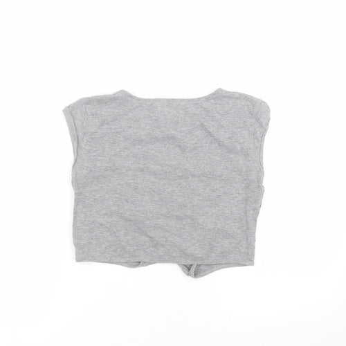 H&M Girls Grey Striped Cotton Cropped T-Shirt Size 11-12 Years Round Neck