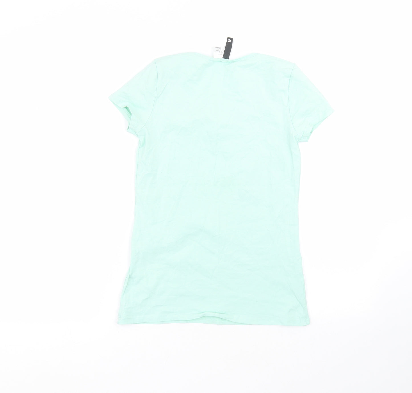 H&M Womens Green  Cotton Basic T-Shirt Size 12 Round Neck