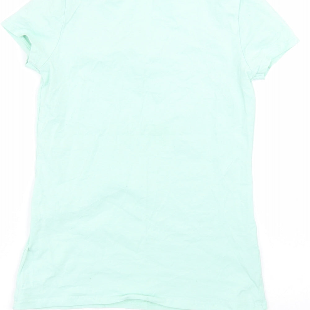 H&M Womens Green  Cotton Basic T-Shirt Size 12 Round Neck