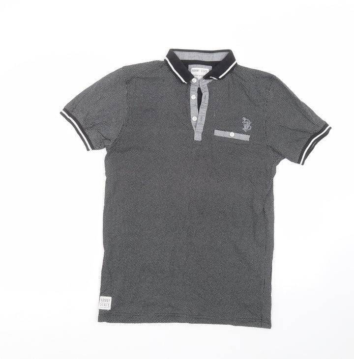 Nanny State Mens Black Polka Dot Cotton Polo Size S Collared
