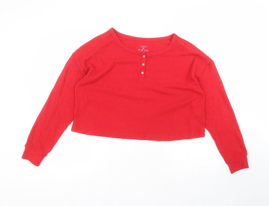 Front view of Primark women’s red polyester basic t-shirt, size M, round neck