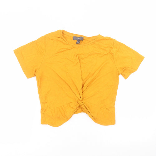 Primark Womens Yellow  Viscose Basic T-Shirt Size 10 Round Neck