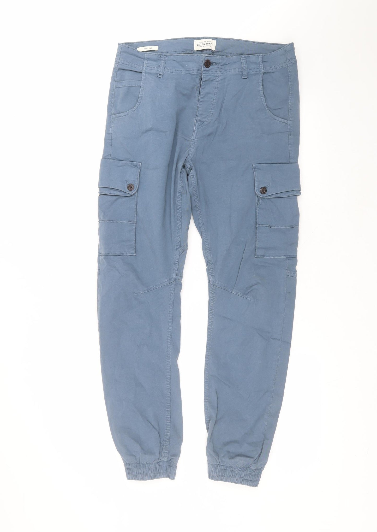 JACK & JONES Mens Blue  Cotton Cargo Trousers Size 31 in L32 in Regular