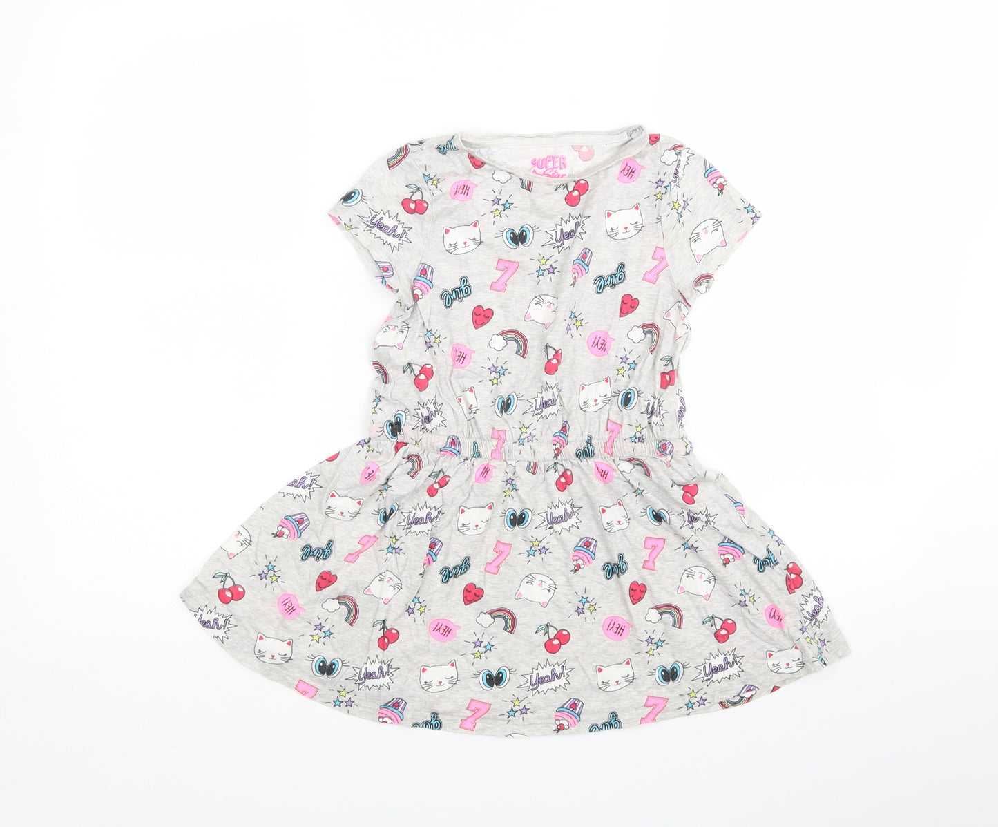 F&F Girls Multicoloured Animal Print Cotton Fit & Flare  Size 6-7 Years  Round Neck
