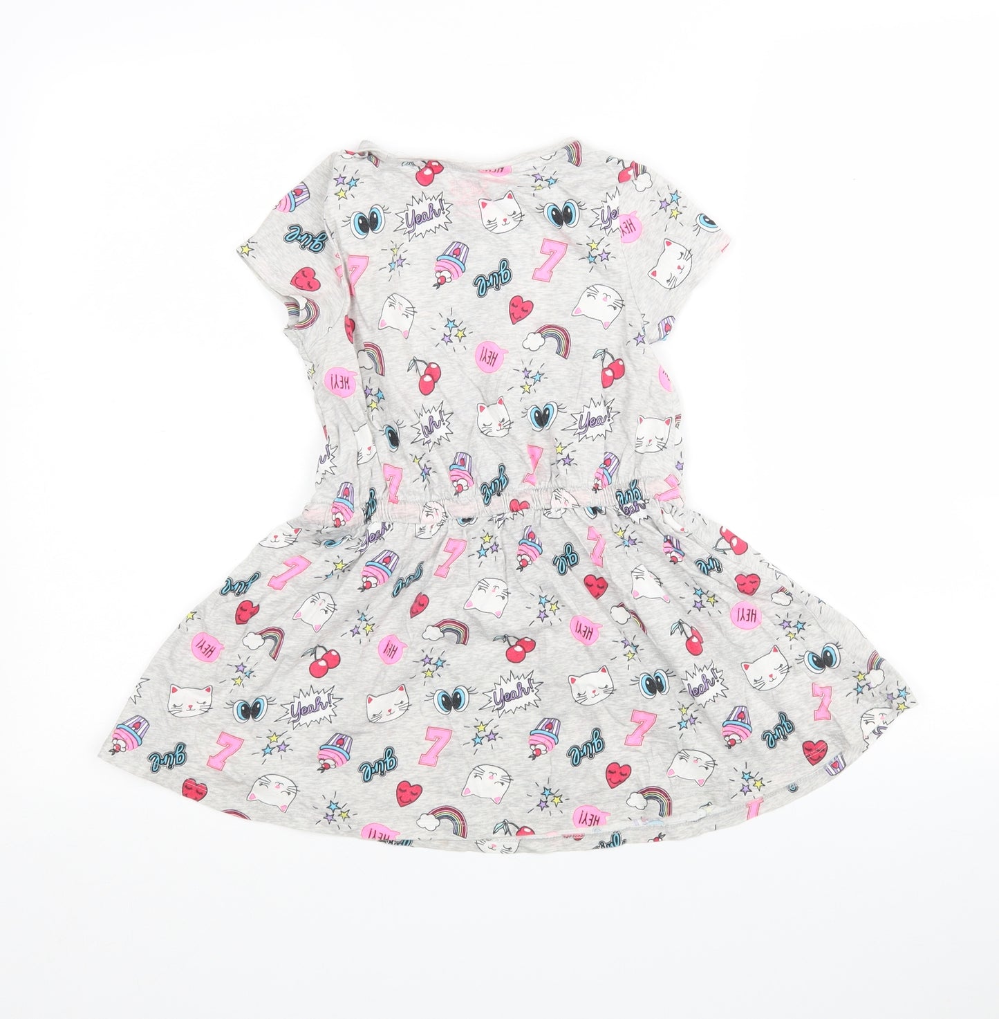 F&F Girls Multicoloured Animal Print Cotton Fit & Flare  Size 6-7 Years  Round Neck