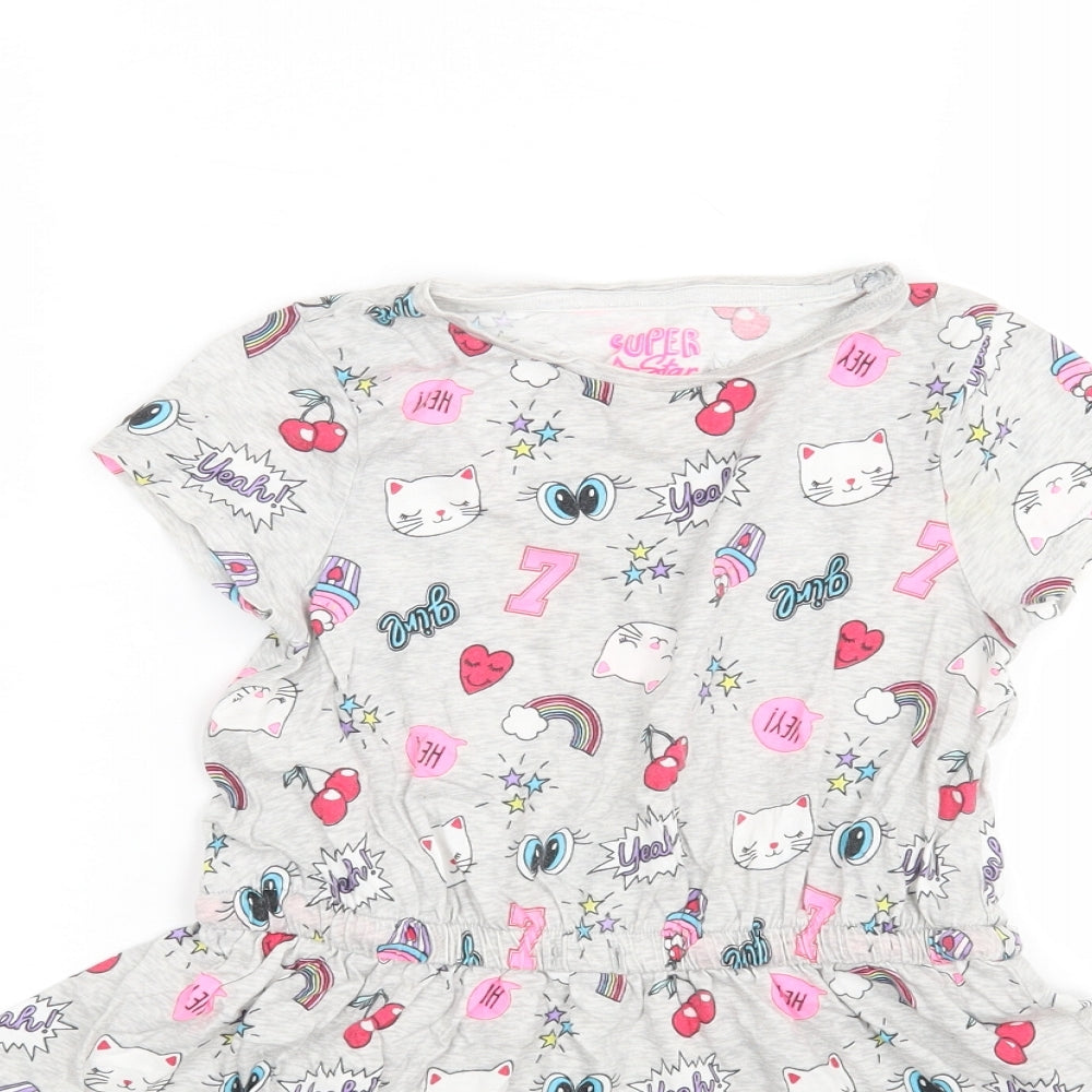 F&F Girls Multicoloured Animal Print Cotton Fit & Flare  Size 6-7 Years  Round Neck