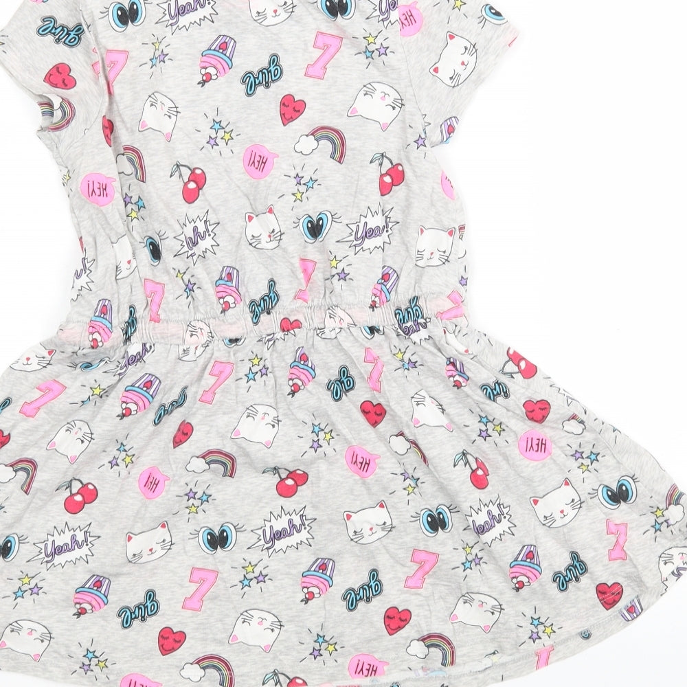 F&F Girls Multicoloured Animal Print Cotton Fit & Flare  Size 6-7 Years  Round Neck