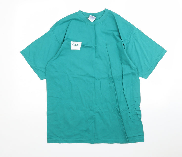 Russel Mens Green Cotton T-Shirt Size M Round Neck