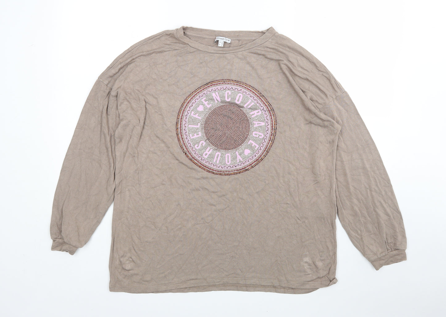 Street One  Womens Brown Round Neck  Viscose Pullover Jumper Size 16