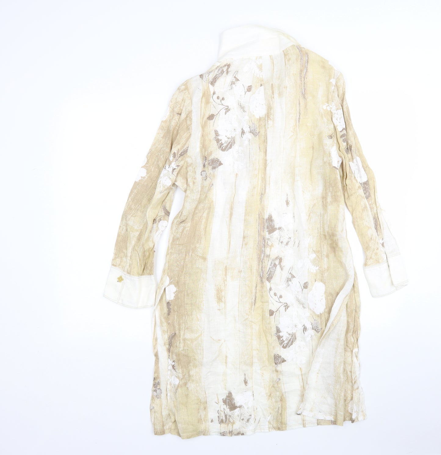 WEILL Womens Beige Floral Linen Shirt Dress  Size 12  Collared