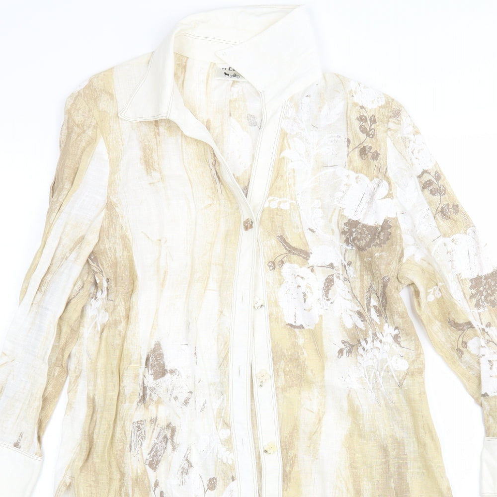 WEILL Womens Beige Floral Linen Shirt Dress  Size 12  Collared