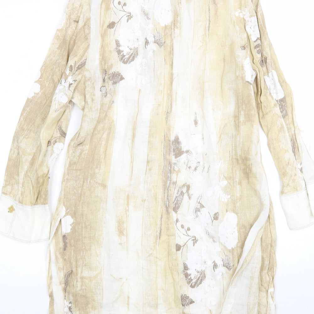 WEILL Womens Beige Floral Linen Shirt Dress  Size 12  Collared