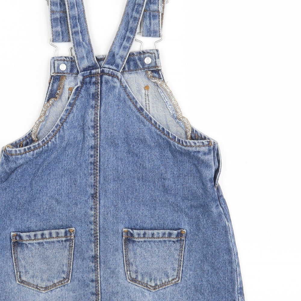 Primark Girls Blue  Cotton Pinafore/Dungaree Dress  Size 18-24 Months  Off the Shoulder