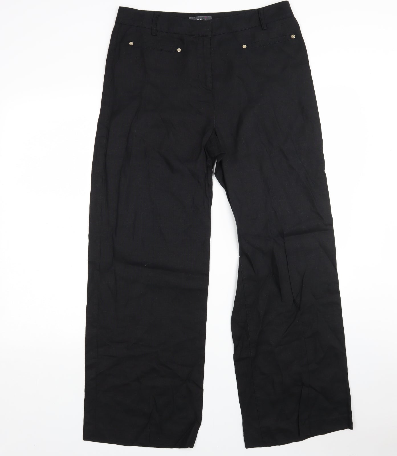 Per Una Womens Black  Linen Trousers  Size 12 L30 in Regular