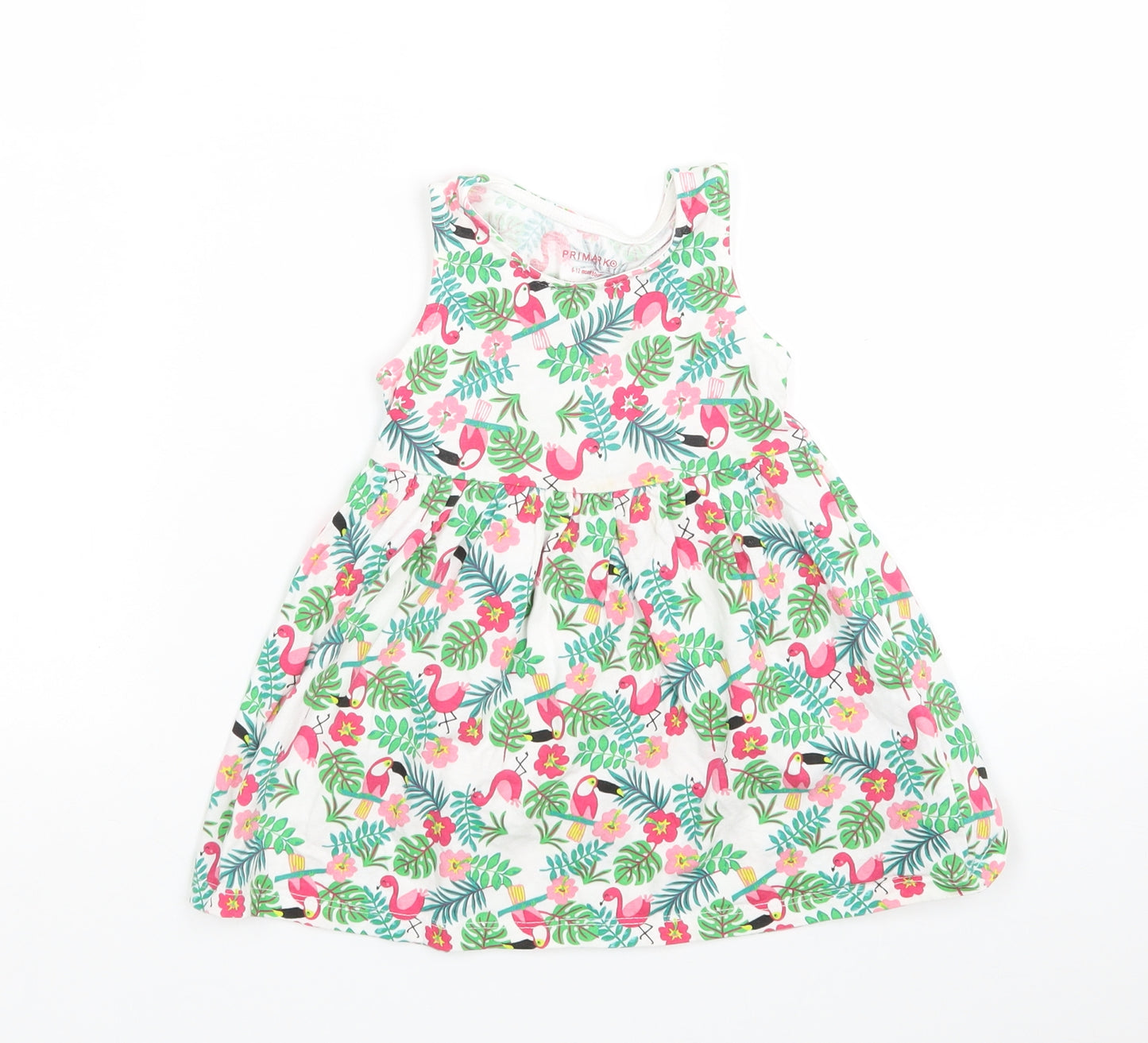 Primark Girls Multicoloured Floral Cotton A-Line  Size 9-12 Months  Round Neck
