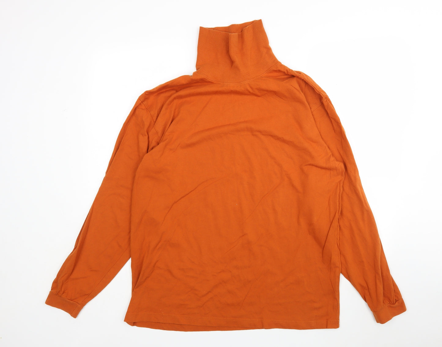 Adam Friday Mens Orange  Cotton  T-Shirt Size L Roll Neck