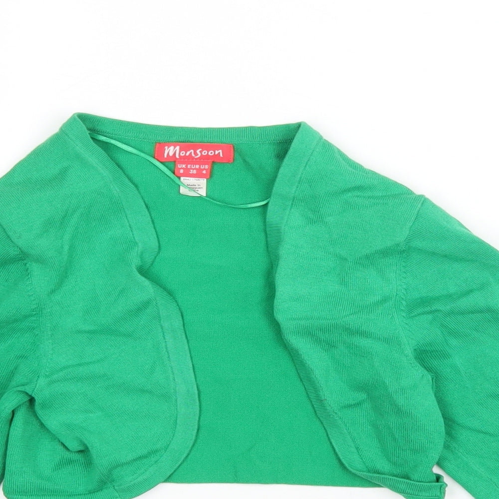 Monsoon Womens Green V-Neck  Cotton Cardigan Jumper Size 8