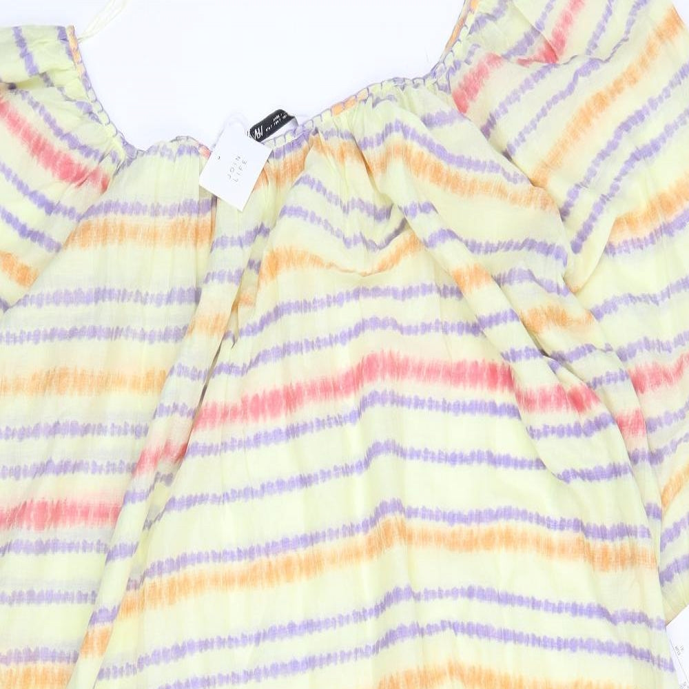 Zara Womens Multicoloured Striped Cotton A-Line  Size L  Round Neck