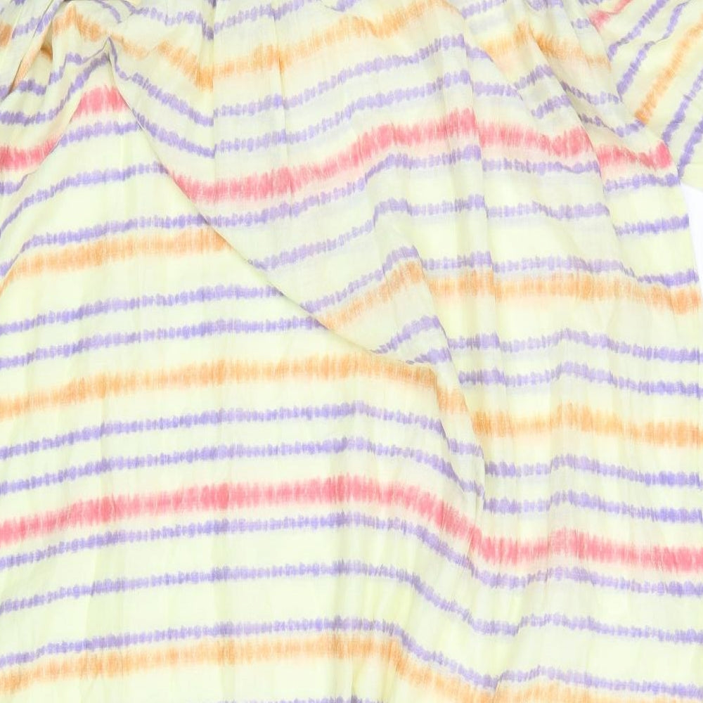 Zara Womens Multicoloured Striped Cotton A-Line  Size L  Round Neck