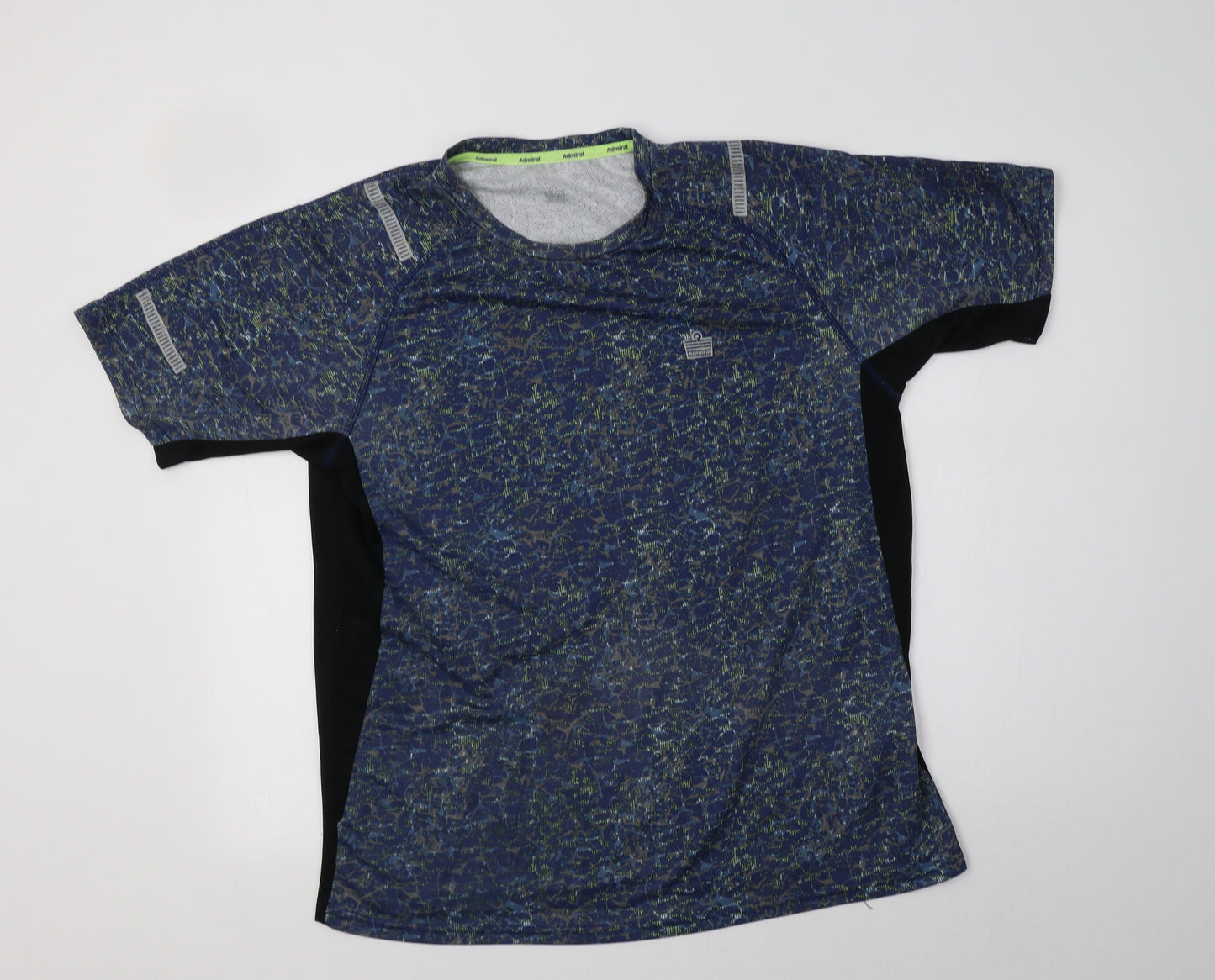 Admiral Mens Blue Geometric Polyester  T-Shirt Size L Crew Neck