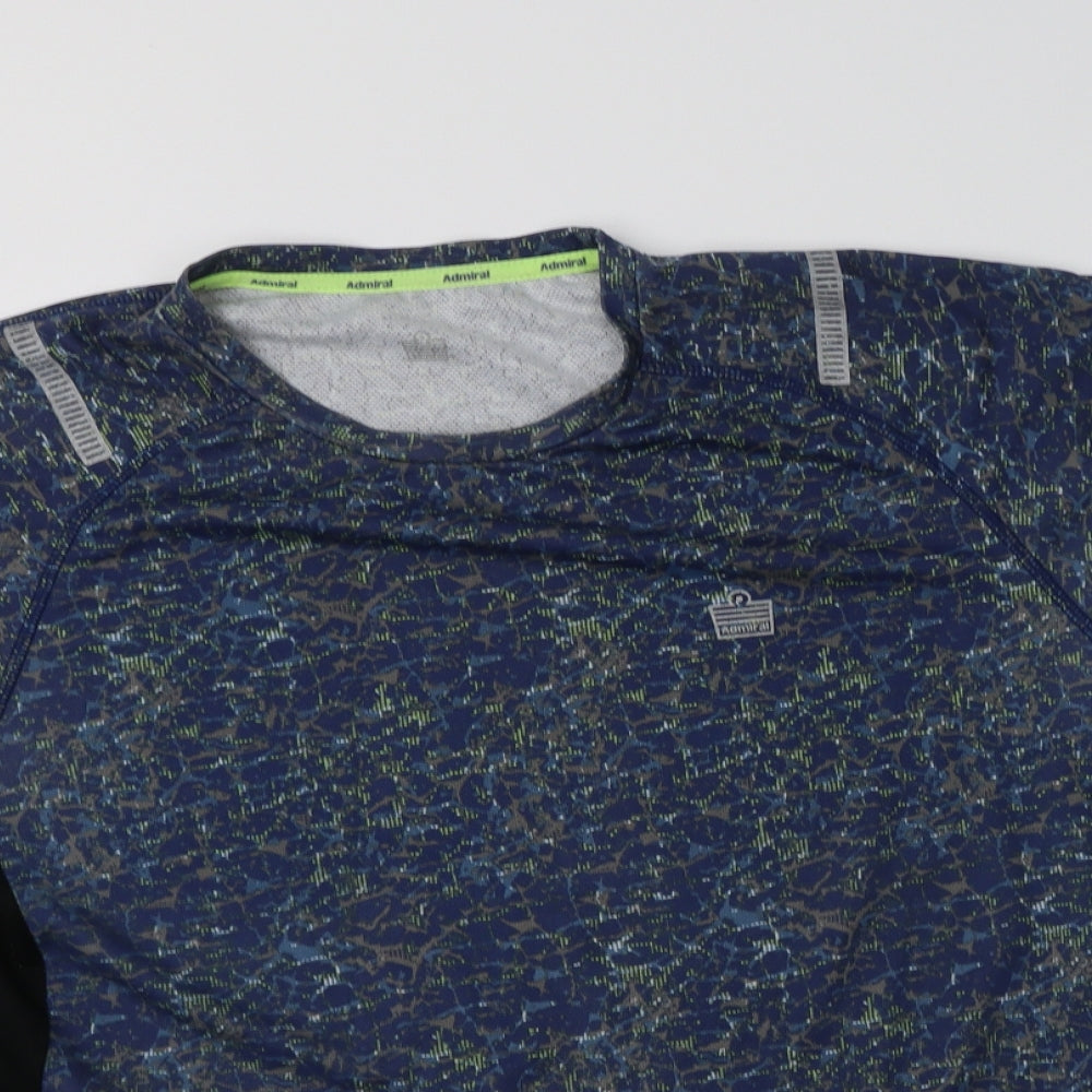 Admiral Mens Blue Geometric Polyester  T-Shirt Size L Crew Neck