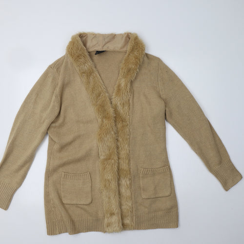 B. Yo Womens Beige   Overcoat Coatigan Size 14