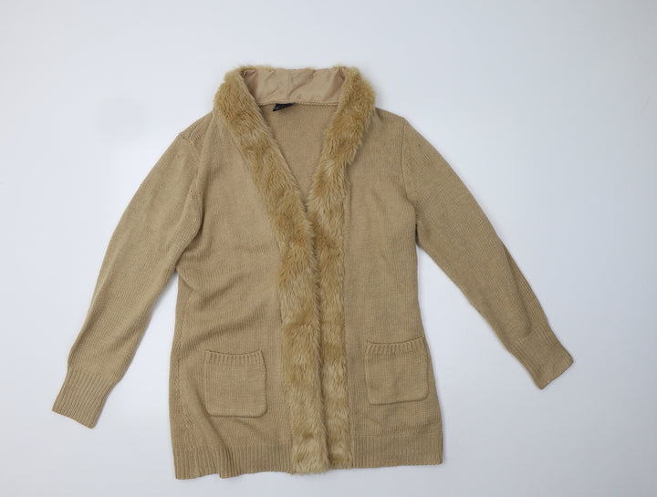 B. Yo Womens Beige   Overcoat Coatigan Size 14