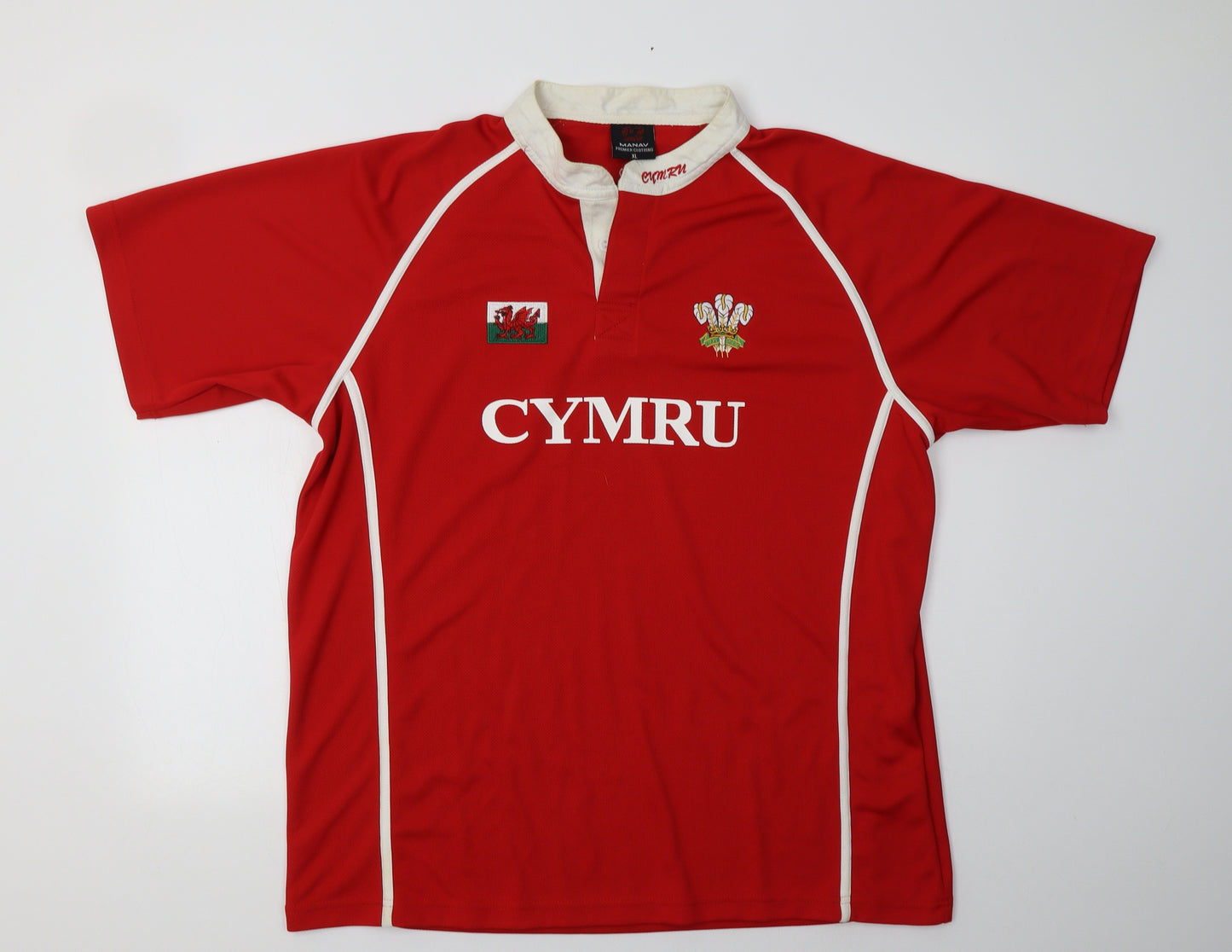 Manav Mens Red  Polyester  T-Shirt Size XL Collared  - Wales
