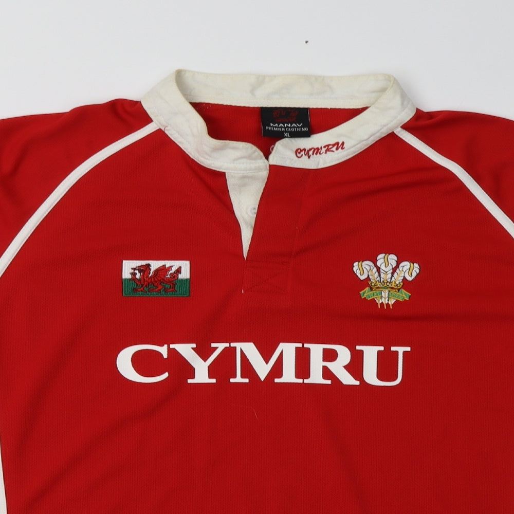 Manav Mens Red  Polyester  T-Shirt Size XL Collared  - Wales