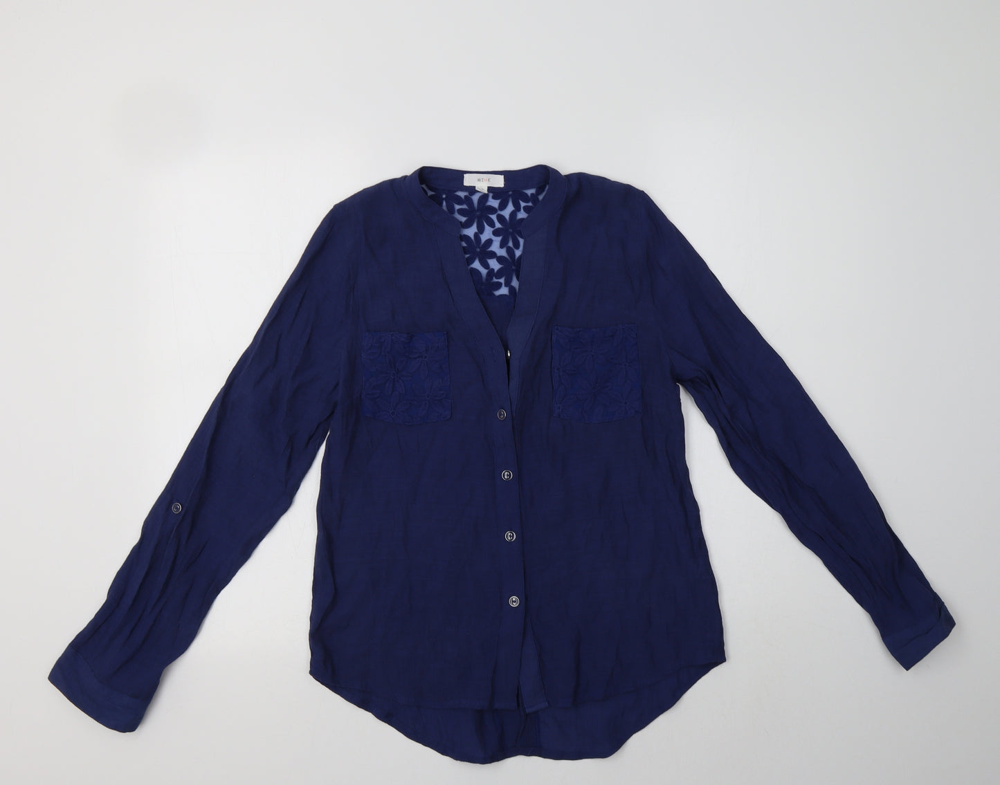 MINE Womens Blue  Cotton Basic Button-Up Size S V-Neck