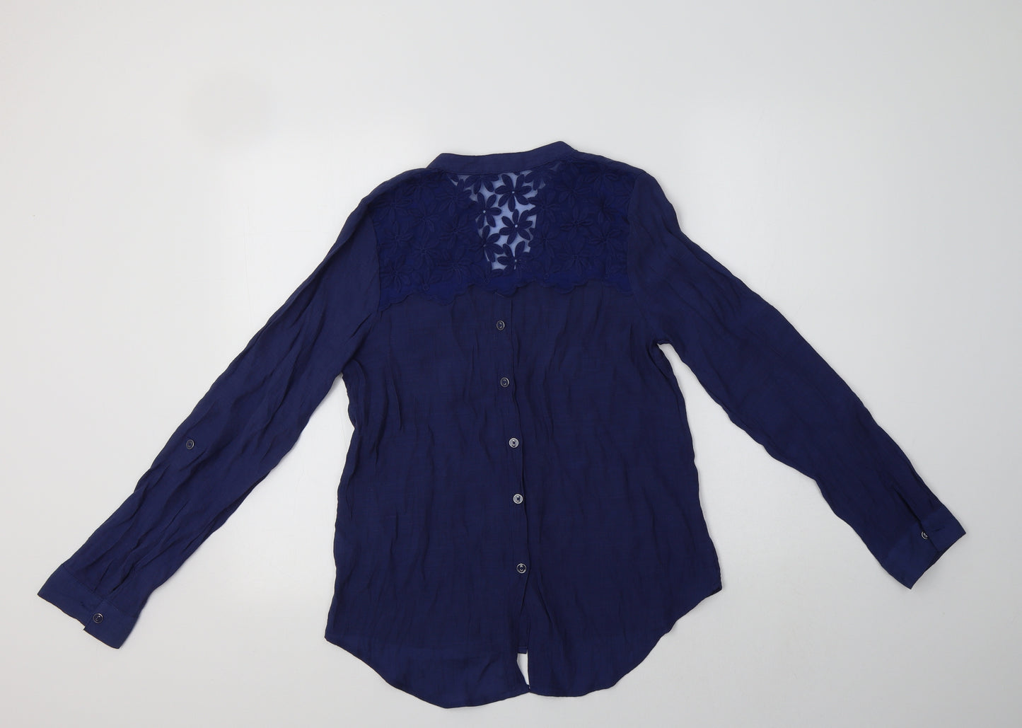 MINE Womens Blue  Cotton Basic Button-Up Size S V-Neck