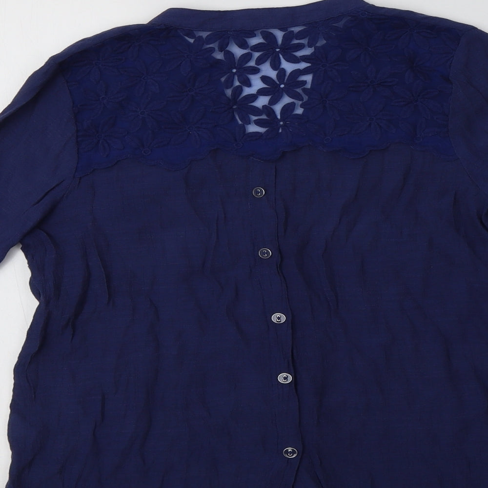 MINE Womens Blue  Cotton Basic Button-Up Size S V-Neck