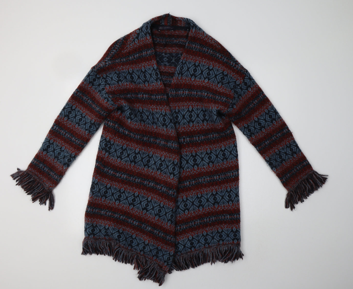M&S Womens Blue Fair Isle  Overcoat Coatigan Size M